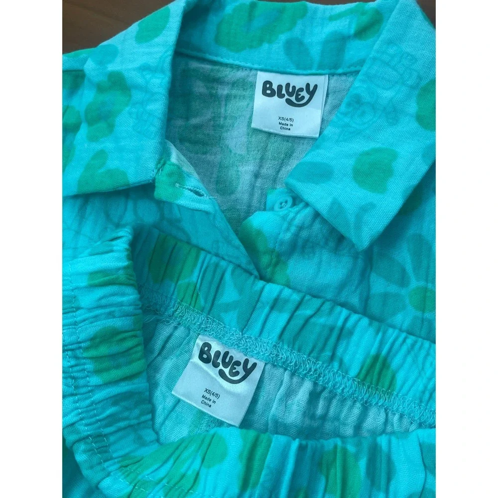 2-Sets Bluey and Moana Girls Cotton Gauze Shirt & Shorts Sets Cotton XS Size 4-5